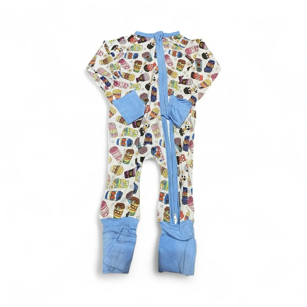 Colorful Bamboo Disney coffee cup Kids Footie with Blue Trim